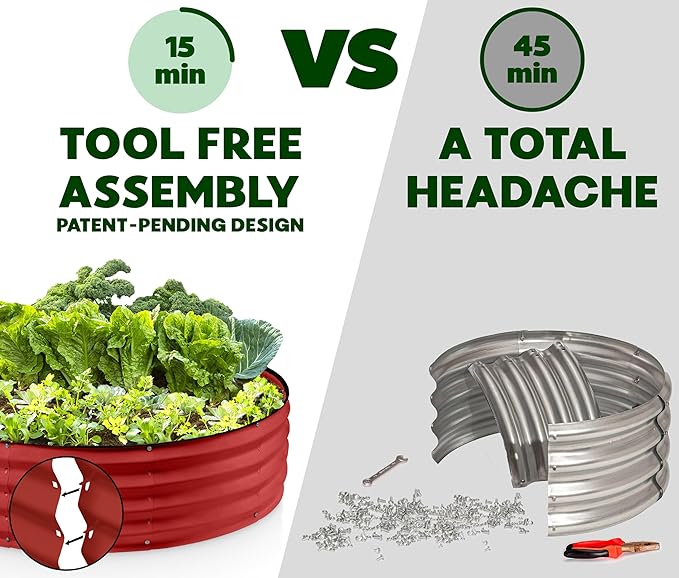 Round Galvanized Raised Garden Bed // 4×4×1 ft (2-Pack) Galvanized Raised Garden Beds Outdoor for Gardening, Vegetables, Flowers (Red) // Patented Tool-Free Design Round Planter