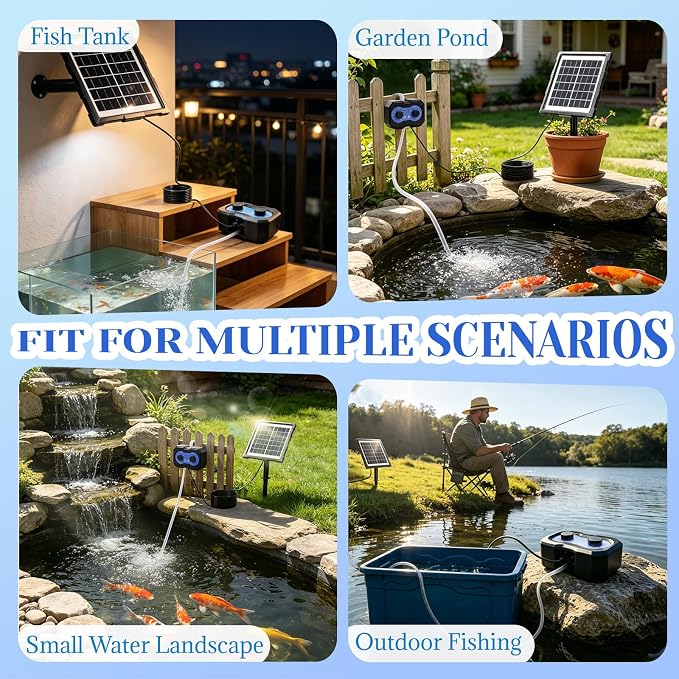 Yeomi Solar Aerator for Pond, 3W Solar Air Pump, 2 Working Modes (18H/36H), Solar Pond Oxygen Pump for Hydroponics, Fish Pond, Fish Tank, Outdoor Fishing