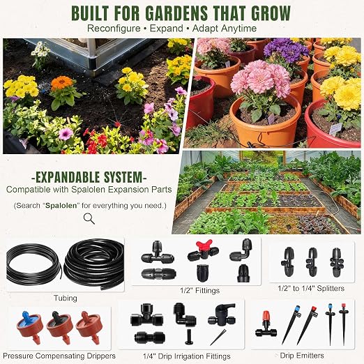 100FT Drip Irrigation System Kit Dual-Zone Garden Atomizing Watering System with 30 Copper 360° Adjustable Bendable Nozzles,Y-Splitter, Leak-Proof 1/4" Misting System for Garden Greenhouse Raised Beds