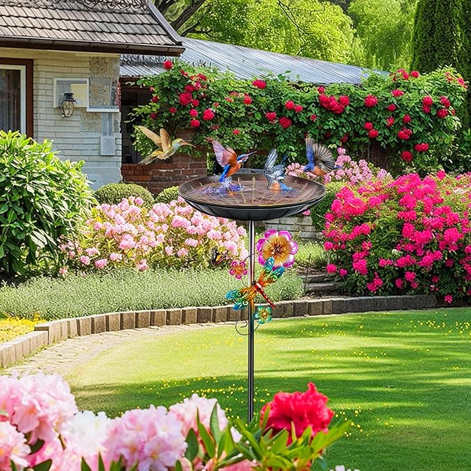 Metal Bird Bath for Outside, Removable Birdbath Feeder Bowl for Outdoors, Freestanding Bird Baths with Upgraded 5-Pronged Base for Garden Patio Yard Lawn Decor (Vintage Red-Yellow)