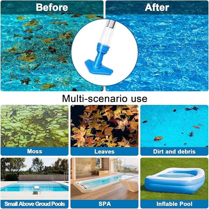 3 in 1 Cordless Rechargeable Pool Vacuum, Handheld Pool Cleaner Ideal for Spas, Hot Tubs and Small Pools for Sand and Debris (Blue)