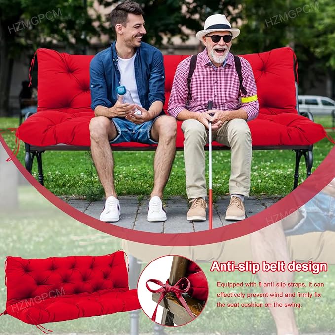 Premium 5" Thick Waterproof Outdoor Swing Cushions Sturdy Durable 2 Seat Replacement Porch Swing Cushions with Backrest&Ties Bench Cushion for Outdoor Furniture Backyard Patio (Bright red)