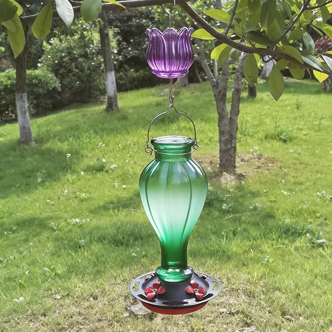 Glass Ant Moat for Hummingbird Feeder - 2PC x 3 OZ Purple Tulip Insect Guard with Large Capacity