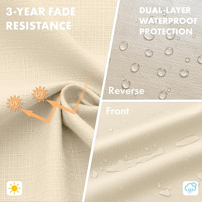 MIULEE Beige Outdoor Seat Cushion Set 24x24 Inch Linen Textured Waterproof & 3 Year Color Fastness Seat and Back Cushion with Ties No Slip Design for Patio Furniture Chair Sofa Couch