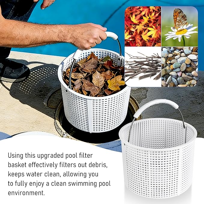 Upgrade Pool Skimmer Basket - Stainless Steel Handle & Rubber Grip | Direct Replacement for Hayward SPX1082CA & Aladdin B-152, Compatible with Hayward SP1082, SP1075 In-Ground Pool Skimmers