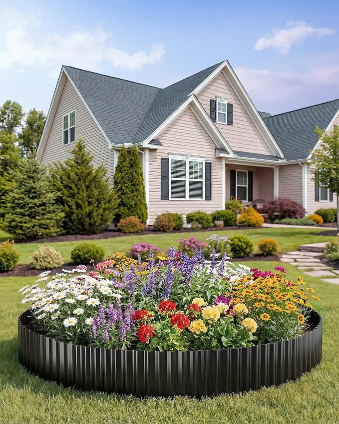 Corrugated Metal Garden Edging, 12"×50Ft Durable Landscape Border for Garden, Lawn, Flower Beds and Paver Edging (Black)