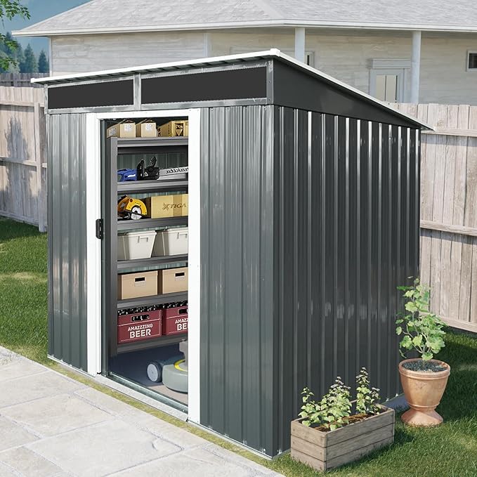 KEIKI 6x5 FT Outdoor Metal Storage Shed with Sloped Roof,Air Vents and Lockable Door for Garden Yard Lawn