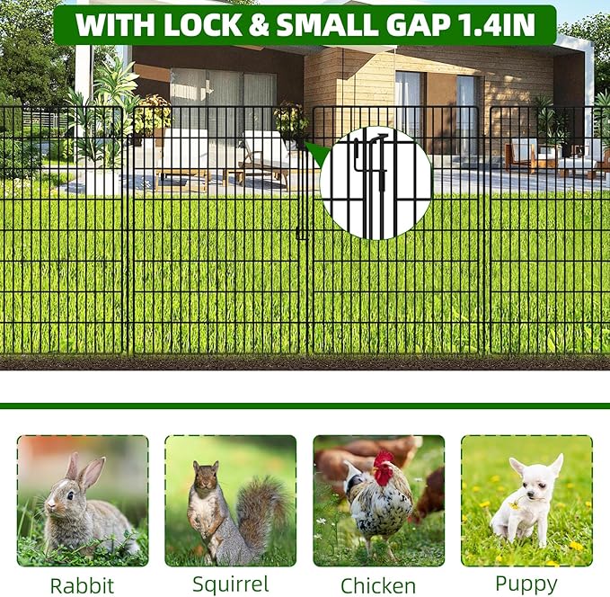 15 Panels Garden Fencing Animal Barrier with Lock, 40 in(H) X 36 ft(L) Dog Fence Outdoor for Yard Rustproof No Dig Decorative Tall Garden Fence Metal Wire Panel Border Rabbit Ground Stakes Fencing