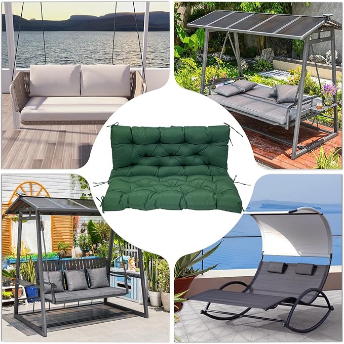 Porch Replacement Swing Cushions for Outdoor: 2-3 Seater Garden Waterproof Patio Bench Cushion with Ties - 4" Thick Swing Chair Cushion for Backyard Furniture Loveseat