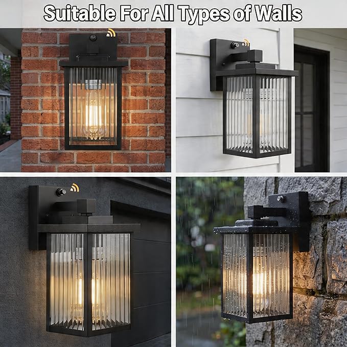 Dusk to Dawn Outdoor Lighting, Waterproof Outdoor Porch Light with Tempered Glass, Outdoor Light Fixture for House Exterior Front Door Garage Patio