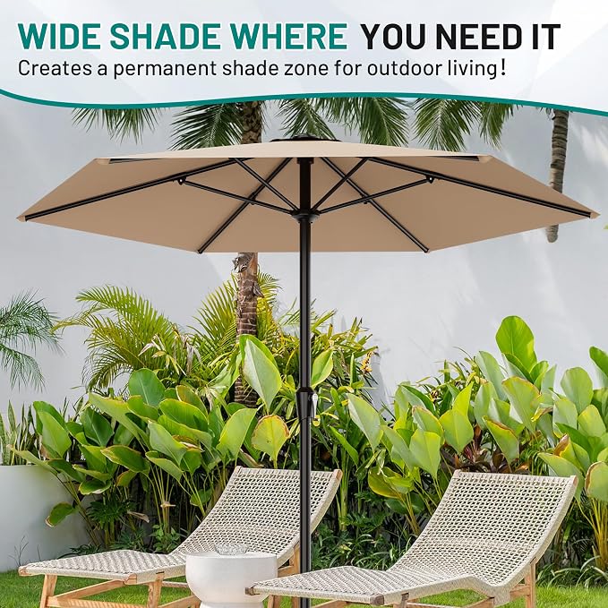 AreShark 11 FT Patio Umbrella for Outdoor, Outdoor Table Umbrella with Push Button Tilt and Crank, Outdoor Patio Umbrellas with 6 Sturdy Ribs, Patio Umbrellas for Market, Garden, Pool (Beige)