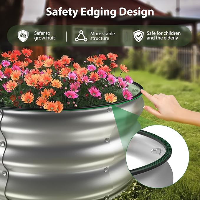Winpull Raised Garden Bed Kit, 4x2x1 ft Galvanized Planter Box Outdoor with Safety Edging, Large Metal Raised Beds for Gardening Vegetables Flower Herb (Classic Silver)