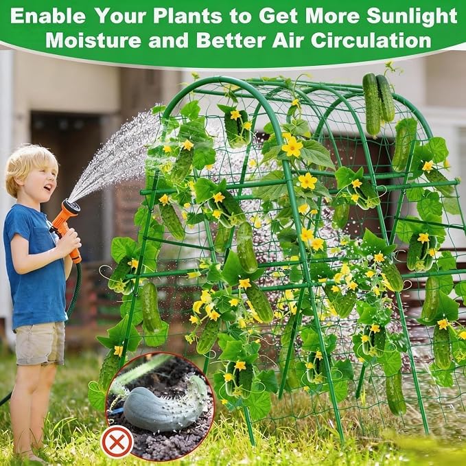 Garden Arch Trellis for Raised Beds, 4x4FT Plant Support for Cucumbers, Melons, Grapes, Roses & Climbing Vegetables, Outdoor Rust-Resistant Trellis for Vertical Growing, Green