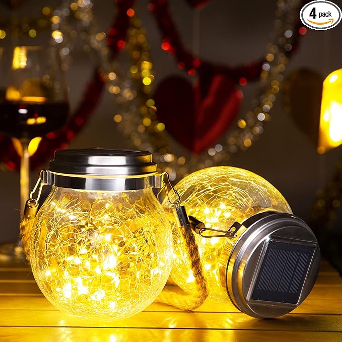 ROSHWEY Solar Lantern Gifts for Women, 4 Pack Hanging Garden Decor Lights Outdoor Waterproof with 30 LED for Halloween Christmas Easter Gift