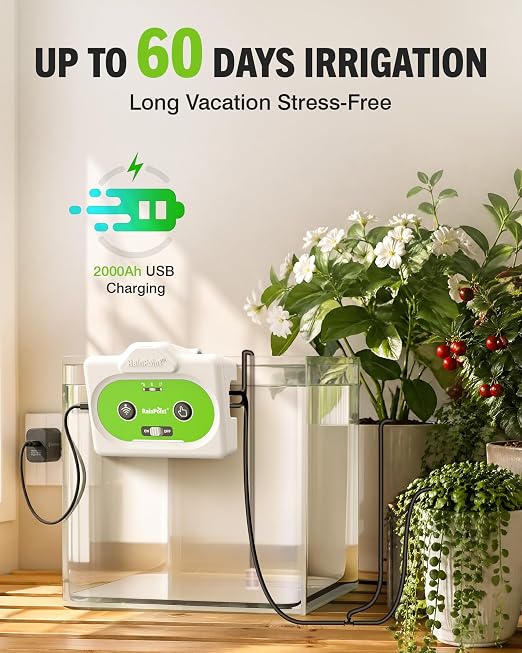 RAINPOINT WiFi Automatic Plant Waterer Indoor, Smart APP Control Drip Irrigation System for Houseplants, Anti-Siphon Vacation Watering Device with 2400mAh Rechargeable Battery (Up to 15 Pots)