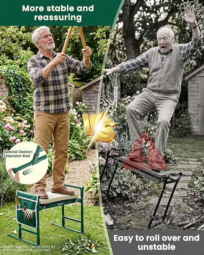 Saker 2026 Upgraded Garden Kneeler and Seat - Gardening Bench Gardening Stool with 500LB Heavy Duty Round-Tube Frame, Soft Kneeling Pad Foldable Support for Elderly, Gardening (Basic Version)