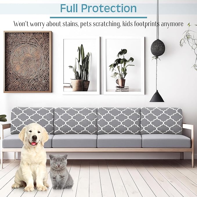 Newwiee 12 Pcs Patio Cushion Covers Outdoor Stretch Sofa Couch Cover Replacement Couch Slipcover Sofa Seat Chair Porch Patio Furniture Protector, Flexibility Washable(Light Gray,Moroccan and Solid)
