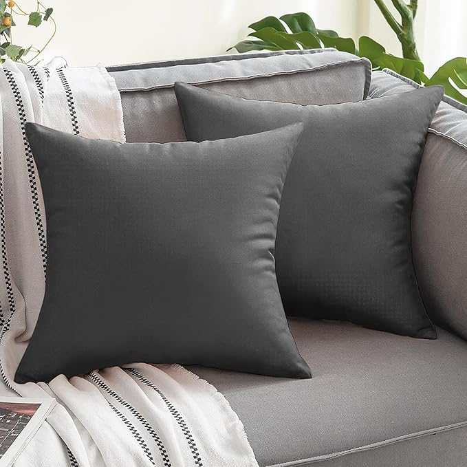 VAKADO Outdoor Waterproof Throw Pillow Covers 16X16 Set of 2 Decorative Darkgrey Patio Furniture Cushion Cases Outside Decor for Couch Garden Bench Porch