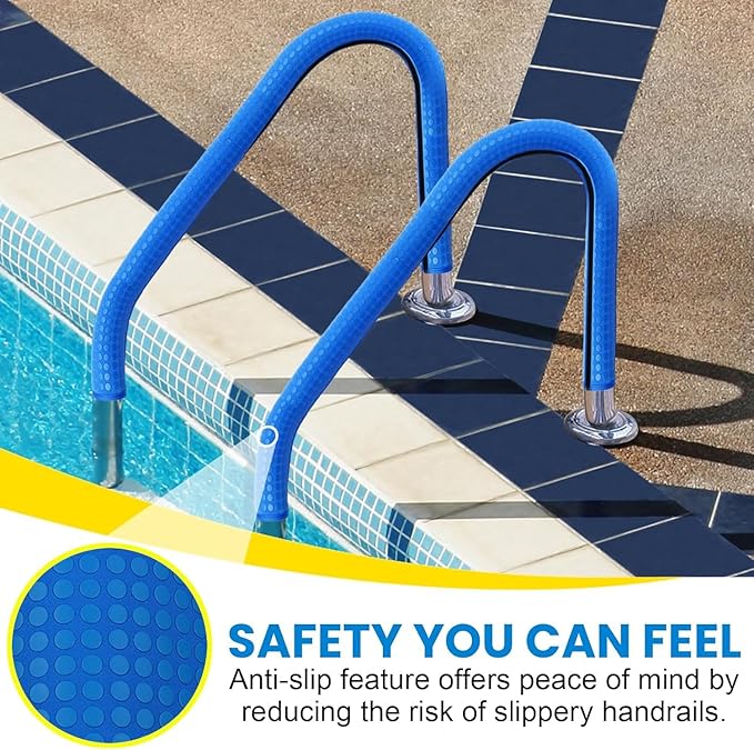 Pool Handrail Cover, 4 Feet Neoprene Zippered Pool Handle Covers, Slip Resistant Rail Grip for Swimming Pool Hand Railing Cover Blue