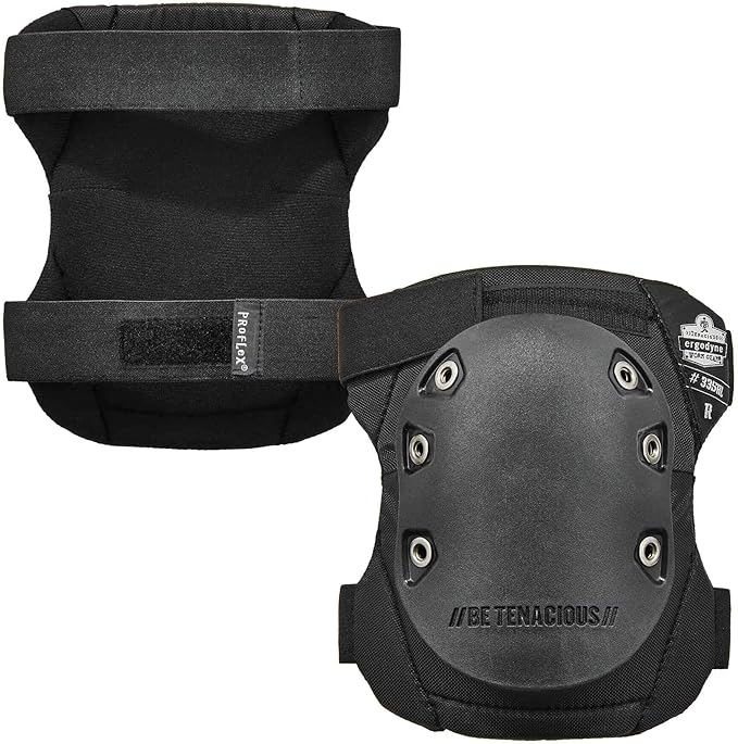 Ergodyne - 18336 ProFlex 335HL Slip Resistant Rubber Cap Knee Pads, Hook & Loop Closure Black Cap