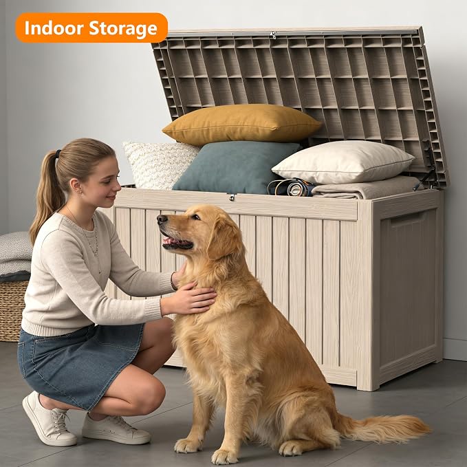 270 Gallon Outdoor Storage Box Resin Deck Box All Weather Waterproof Large Lockable Storage Container Deck Box for Patio Furniture, Garden Tools, Lockable, Gray