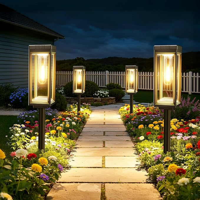 Tall Solar Pathway Lights Outdoor Waterproof, Bright Garden Lights Solar Powered, Auto On/Off, Up to 15Hrs Outdoor Light for Path Yard Walkway Driveway Patio Lawn Decor Landscape, 8 Pack