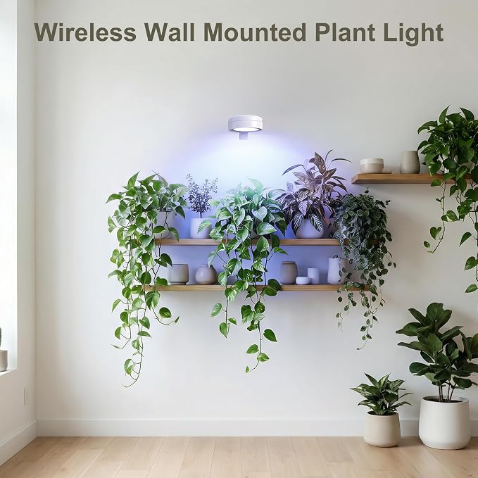 4 Pack Rechargeable Grow Light with Timer, 3000k 6500k Cordless Magnetic Plant Lamp for Indoor Growing, Full Spectrum Lighting with Remote, Stepless Dimming for Plant Shelf Greenhouse