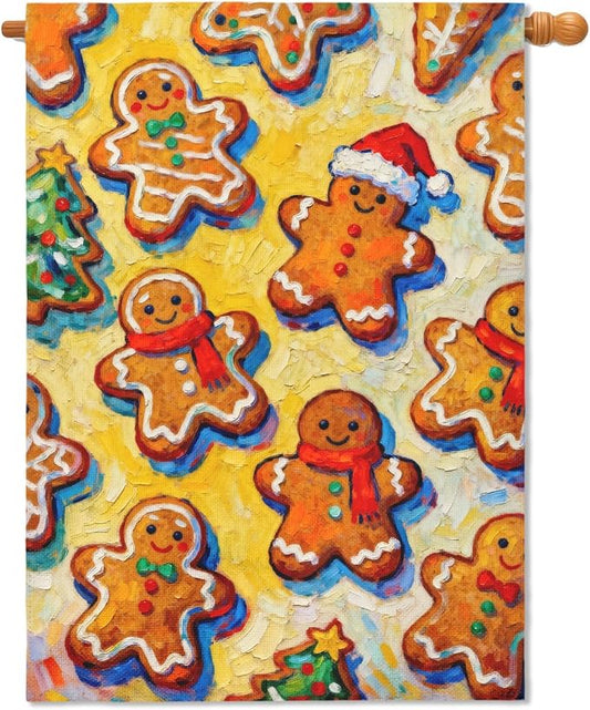 Christmas Gingerbread Man House Flag 28x40 Inch Xmas Gingerbread Themed Winter Holiday Decorative Garden Flags for Outside Double Sided Seasonal Outdoor Home Farmhouse Decoration Yard Porch Decor