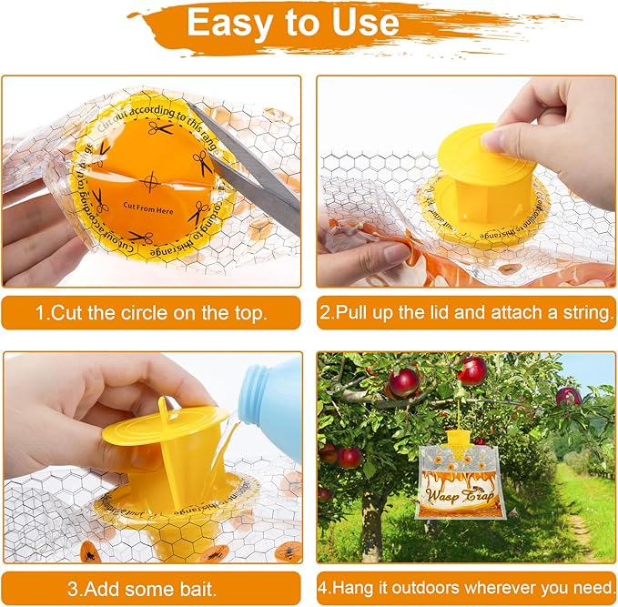 6 Pack Disposable Wasp Traps Outdoor Hanging Carpenter Bee Traps for Outside Yellow Jacket Trap Hornet Trap Wasp Catcher for Bug Flies Patio Garden