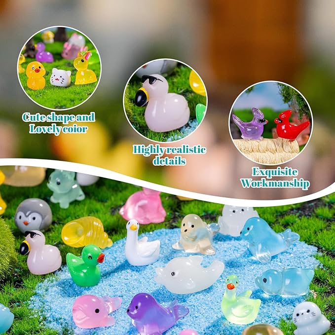 130 pcs Mini Resin Animals Variety Tiny Animals Figures Miniature Little Small Animal Figurines Bulk for Micro Fairy Garden Landscape Accessories Hide Crafts Decor Aquarium