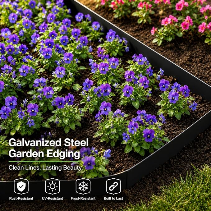 10-Pack Galvanized Steel Landscape Lawn Edging - 6.5 inch Height Black Powder Coated Bendable Metal Strips - Hammer-in Edge Border - Yard Pathway Divider 40 inch Each(33Ft Total), #LYLB65BK-US