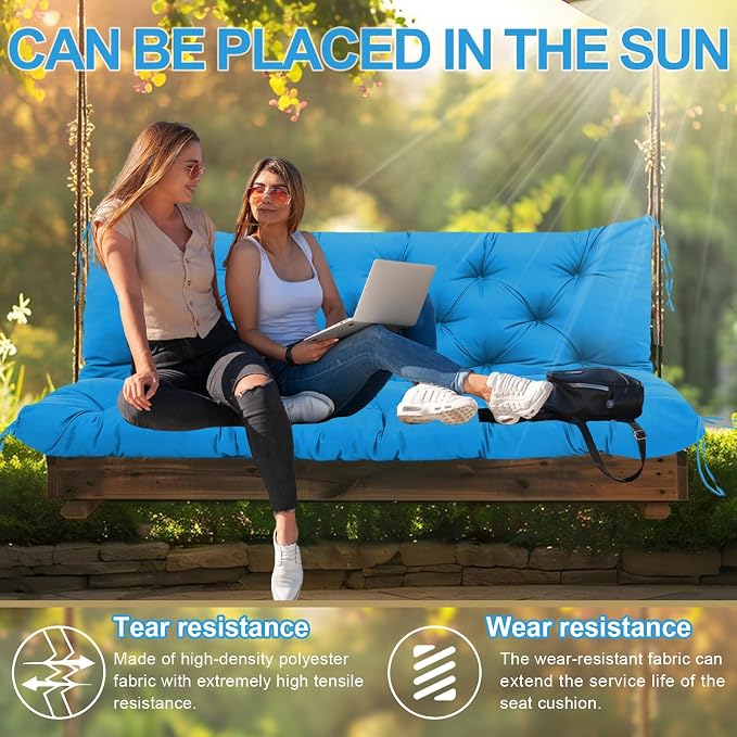 Premium 5" Thick Waterproof Outdoor Swing Cushions Sturdy Durable 2-3 Seat Replacement Porch Swing Cushions with Backrest&Ties Bench Cushion for Outdoor Furniture Backyard Patio (60x40x5inch)