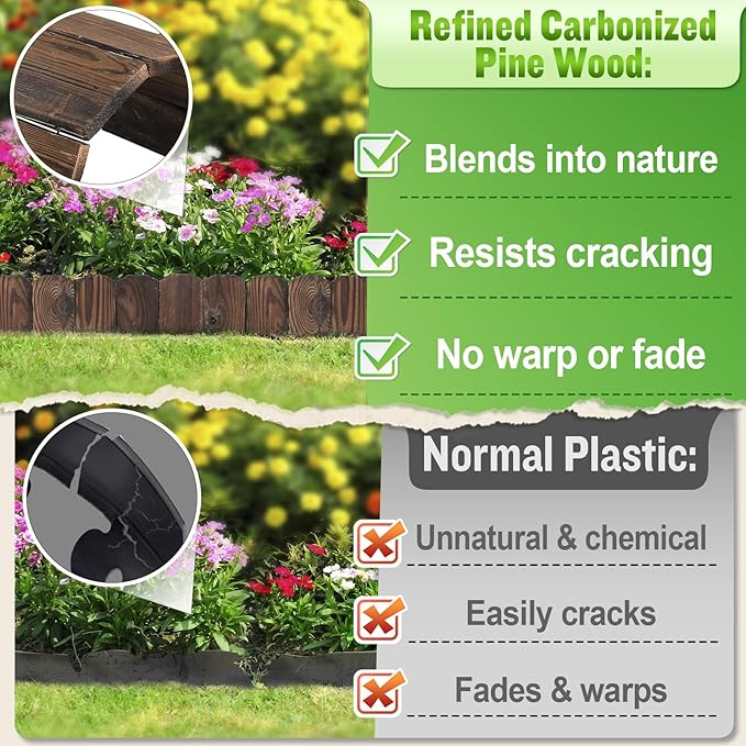 9.6ft L x 3.9in H Landscape Edging - 3 Packs Sturdy Anti-Corrosive Wood Garden Edging Border, Low-Profile Blends into Nature, for Yard Flower Bed Path Decorative Tree Fence