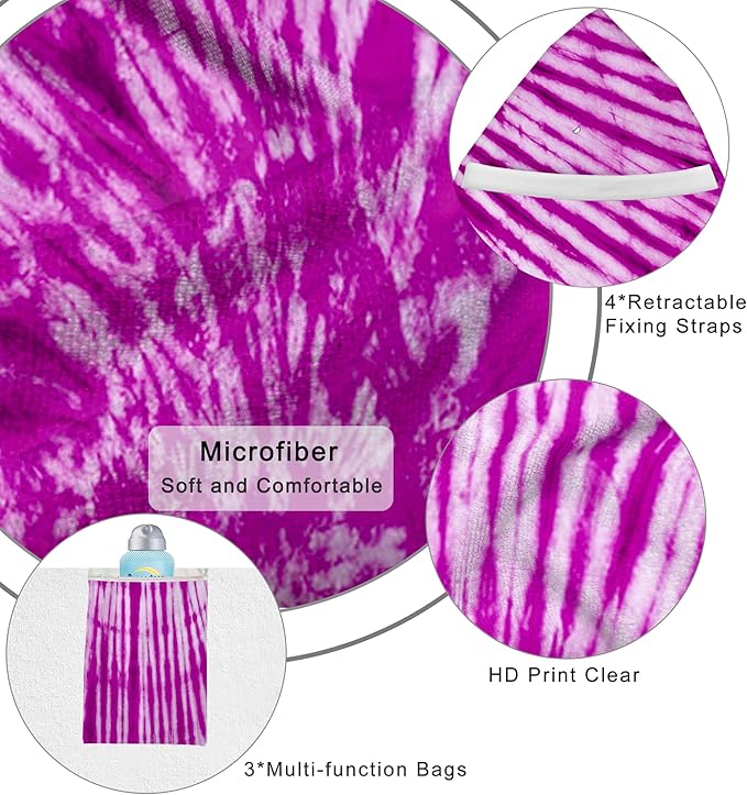 Lounge Chair Towel Cover, Tie Dye Style Chaise Lounge Cover(Pack of 2), Beach Chair Covers with Pockets for Pool Sunbathing Beach Garden Courtyard Outdoor Trips, 85 x30 in, Purple