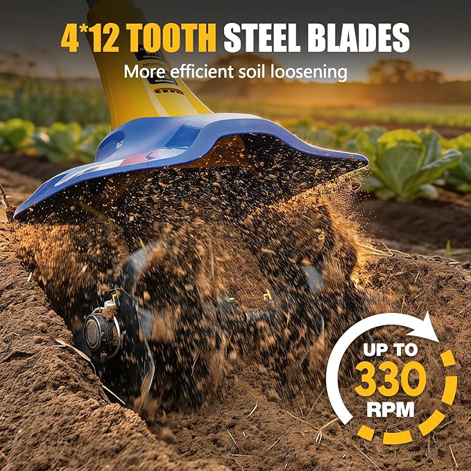 Electric Tiller for Gardening Compatible with Dewalt 20V Battery(Tool Only),330RPM Garden Tiller with 48 Steel Tines,9'' Tilling Width & 6.5'' Depth Rototillers for Lawn/Soil Cultivation