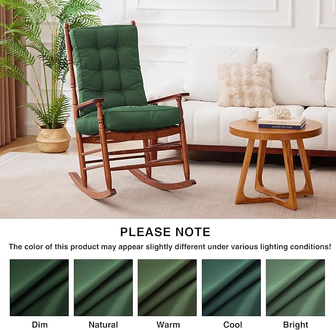 IPYNBAP Rocking Chair Cushion, Waterproof and Fade-Resistant Patio Chair Cushions, Tufted Chair Pads for Rocker Furniture, 18x18 Inch, Indoor/Outdoor Seat Cushions with Ties, Dark Green