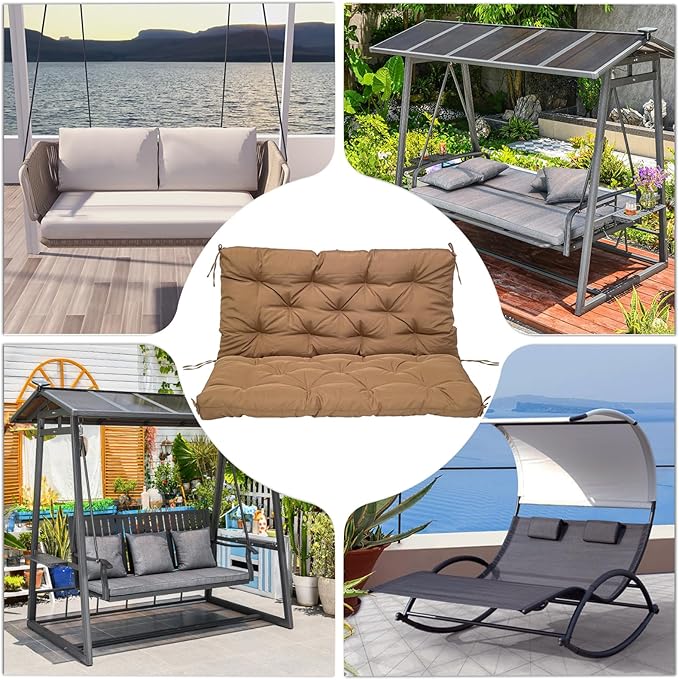 Porch Replacement Swing Cushions for Outdoor: 2-3 Seater Garden Waterproof Patio Bench Cushion with Ties - 4" Thick Swing Chair Cushion for Backyard Furniture Loveseat