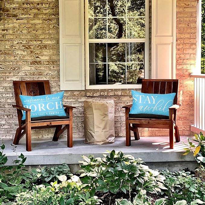 TAJWE Blue Outdoor Pillow Covers Waterproof 12x20 Set of 2 Welcome to Our Porch Stay Awhile Cushion Cases for Patio Furniture Sofa Couch Decor