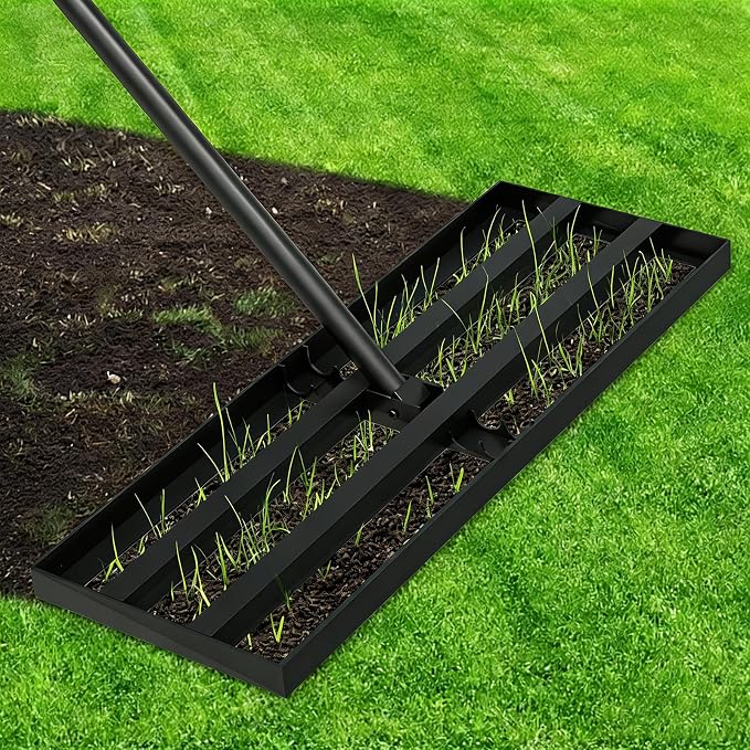 Stainless Steel Lawn Leveling Rake with 70" Adjustable Long Handle – 30"×10" Lawn Leveler for Yard & Garden Soil Leveling, Heavy Duty Top Dressing Rake for Lawn Repair, Landscaping & Grass Care