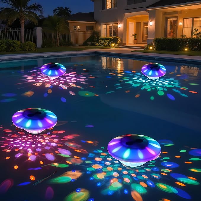 Godferyxin Floating Pool Lights for Night Party, 4-Pack 4000mAh Color-Changing LED Pool Floats, Waterproof Lanterns for Swimming Pool, Pond, or Backyard Decoration