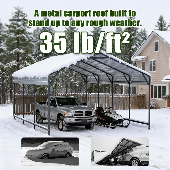 Metal Carport Heavy Duty 13x26ft Outdoor Galvanized Steel Car Port, Vehicle Canopy Garage Shade, Multi-Use Shelter for Car, Boat, Tractors & Outdoor Storage