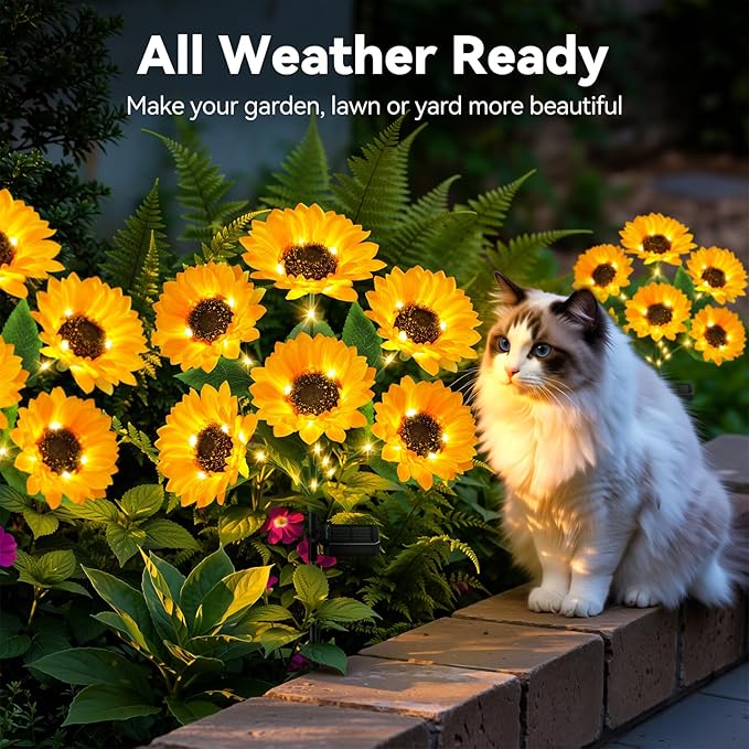 Solar Lights Outdoor Garden Decor, 3 Pack with Upgraded 18 Bright Solar Sunflower Lights, Waterproof Solar Flower Lights Outside Decorations with Auto ON/OFF, Sunflower Gifts for Women Mom Grandma