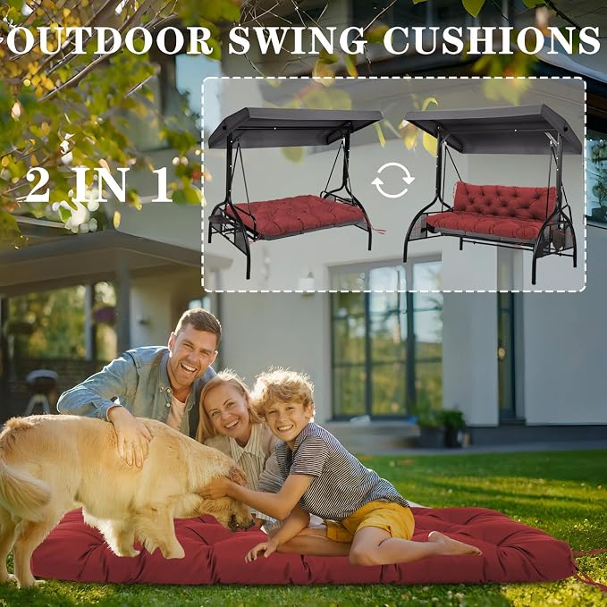 Porch Swing Cushions Outdoor, 5 Inch Thick Waterproof 2-3 Seater Replacement Swing Cushion with Backrest and Anti-Slip Ties, Perfect for Porch, Patio, Garden, Outdoor Bench Furniture, 40×40×5 Inch