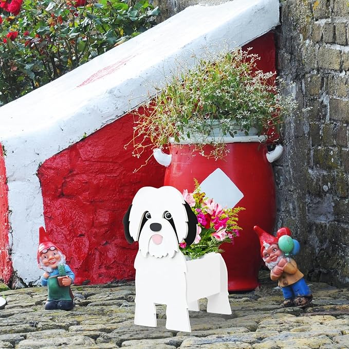 Black and White Shih Tzu Dog Planter Plant Pots,Cute Dog Flower Planter,Gifts for Pet Lovers,Unique Animal Plant Pots,Office,Indoor Outdoor Garden Decor(9.45 * 8.97 * 13.5in)