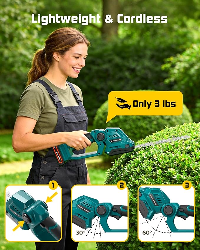 9'' Hedge Trimmer Cordless with Battery, 2-in-1 Electric Handheld Grass Shear Cutter with 2 Pack Rechargeable Battery, Mini Bush Trimmer Kit for Garden Yard Lawn Pruning, Gifts for Mother’s Day