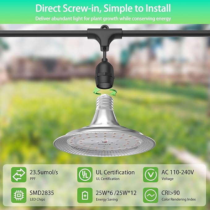 Outdoor LED Grow Light, Waterproof String Plant Growing Light, 21 FT Full Spectrum Growth Light, Suitable for Garden, Farm, Flower, Seedling Greenhouse Grow Light (6 Light)
