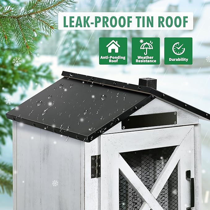 Outdoor Book Sharing Box, Waterproof Tin Roof Wooden Book Exchange Cabinet for Communities, Neighborhoods, and Schools, DIY Literature Storage for Books, Magazines, and Art (White Farmhouse)