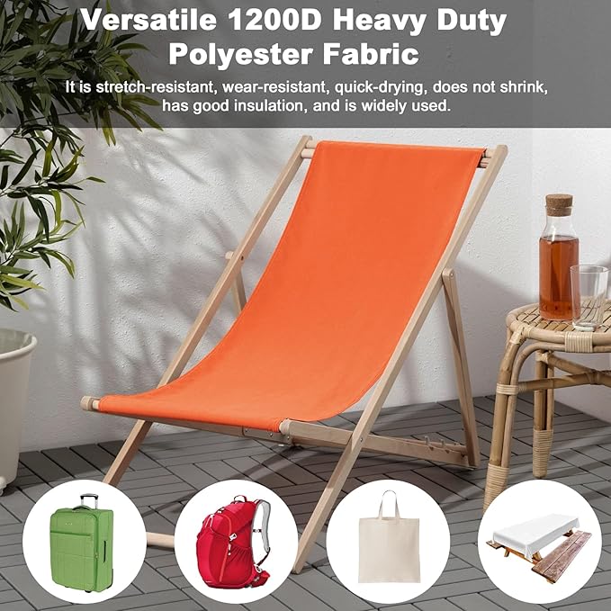 Thickened Waterproof Canvas Fabric by The Yard, 1200D 58" W Outdoor Upholstery Material Heavy Duty Fabric Water Resistant Sewing Material for Chair Patio Cushion Purse Bag, 5 Yard Orange