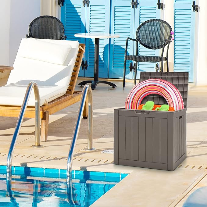 Giantex Deck Boxes Outdoor Waterproof - 30 Gallon Patio Storage Box with Lockable Lid, Built-in Handles, Storage Bin for Poolside, Package Delivery, Cushions, Garden Tools, Outside Storage Box (Brown)