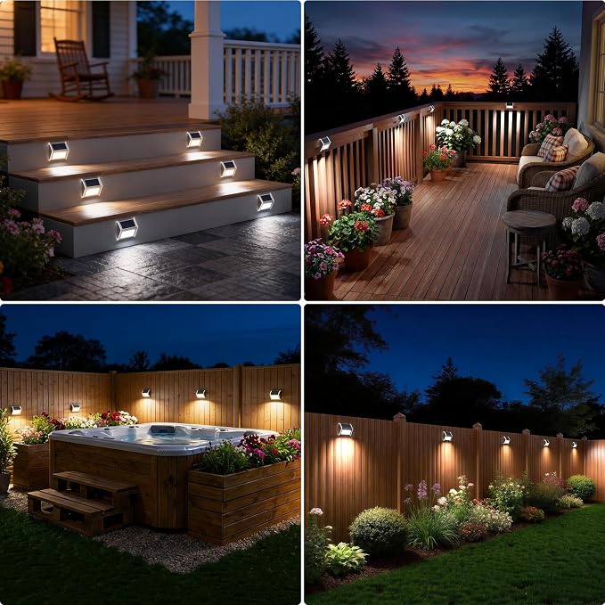 JSOT Solar Lights Perfect for Deck, Fence, Stair, Step Decor-Cool White-16P | Stainless steel material, waterproof, Solar Powered, yard, patio deck rail